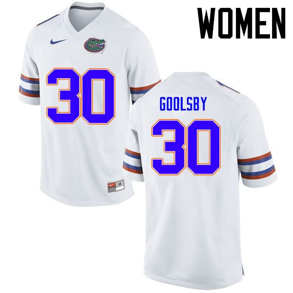 Women's NCAA Florida Gators DeAndre Goolsby #30 Stitched Authentic Nike White College Football Jersey YIB7765HU